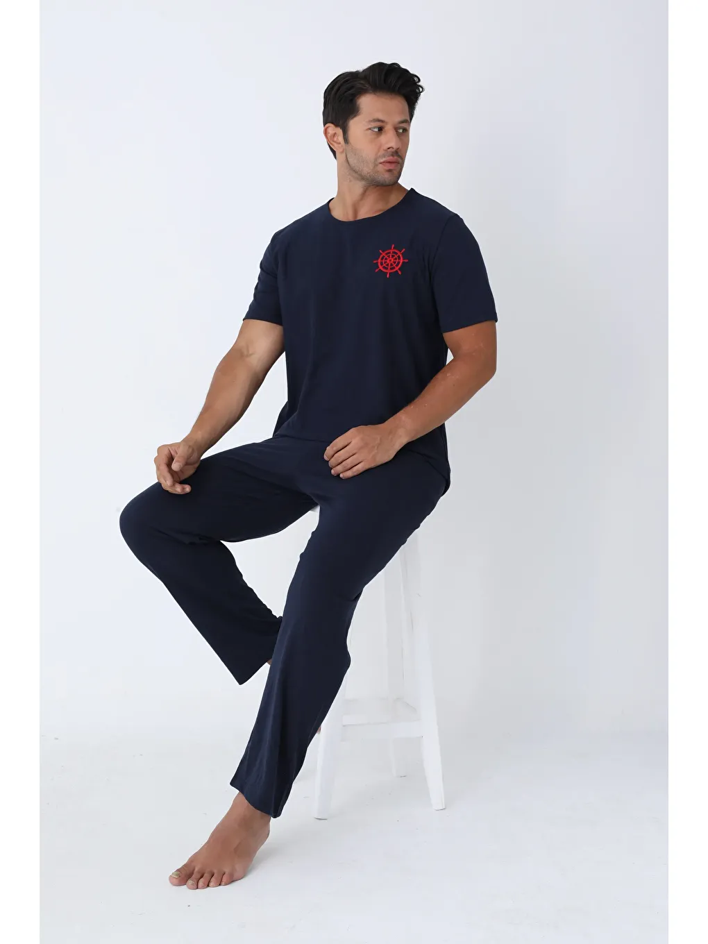 Lacivert ERKEK KISA KOL ÖRME PİJAMA TAKIM 7503 - LACİVERT