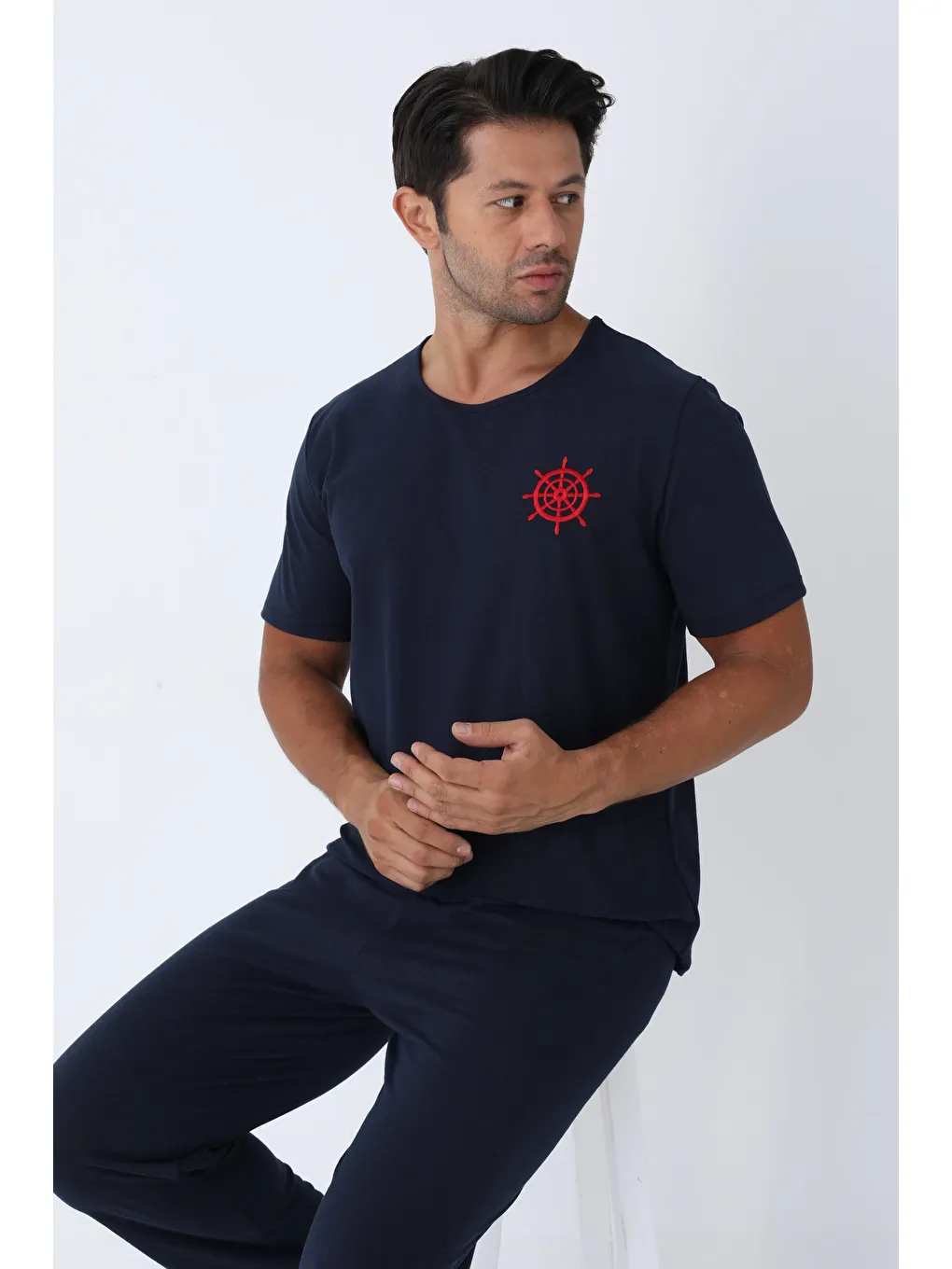 Lacivert ERKEK KISA KOL ÖRME PİJAMA TAKIM 7503 - LACİVERT-1