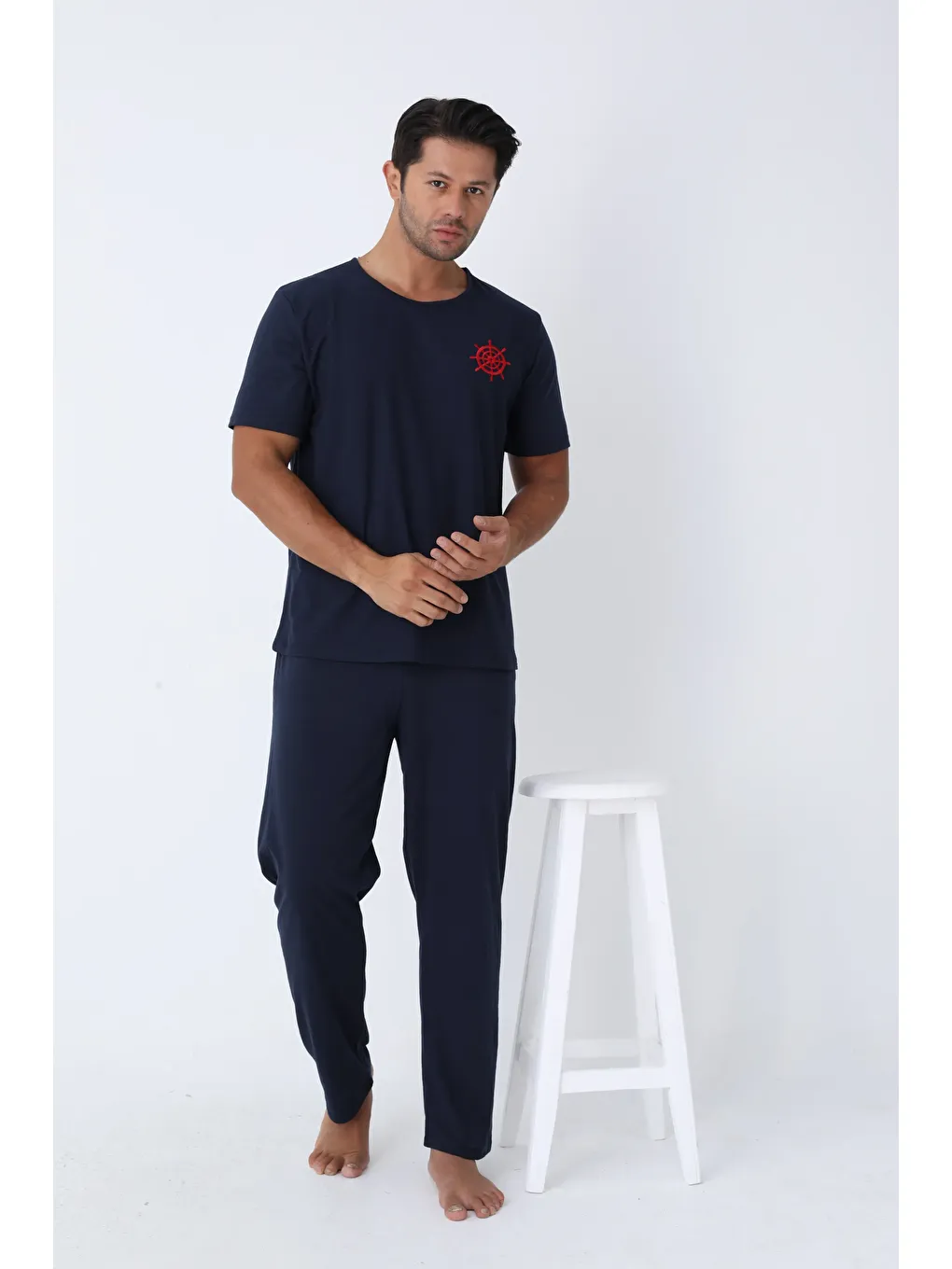 Lacivert ERKEK KISA KOL ÖRME PİJAMA TAKIM 7503 - LACİVERT-2