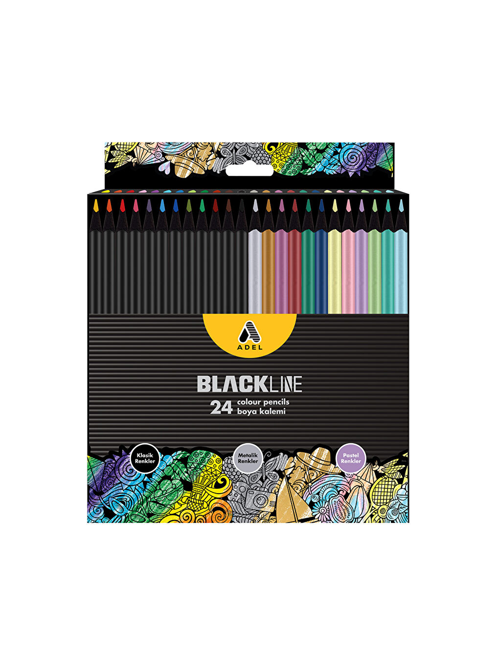 Blackline Üçgen Boya Kalemi Karma 24lü,Klasik,Metalik,Pastel,Neon Renkler,Kaliteli Mineli