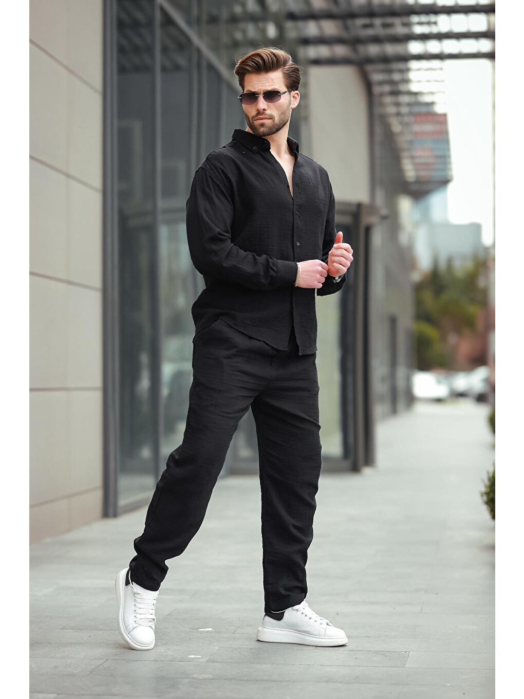 Siyah Gömlek Pantolon Erkek İkili Takım E7322