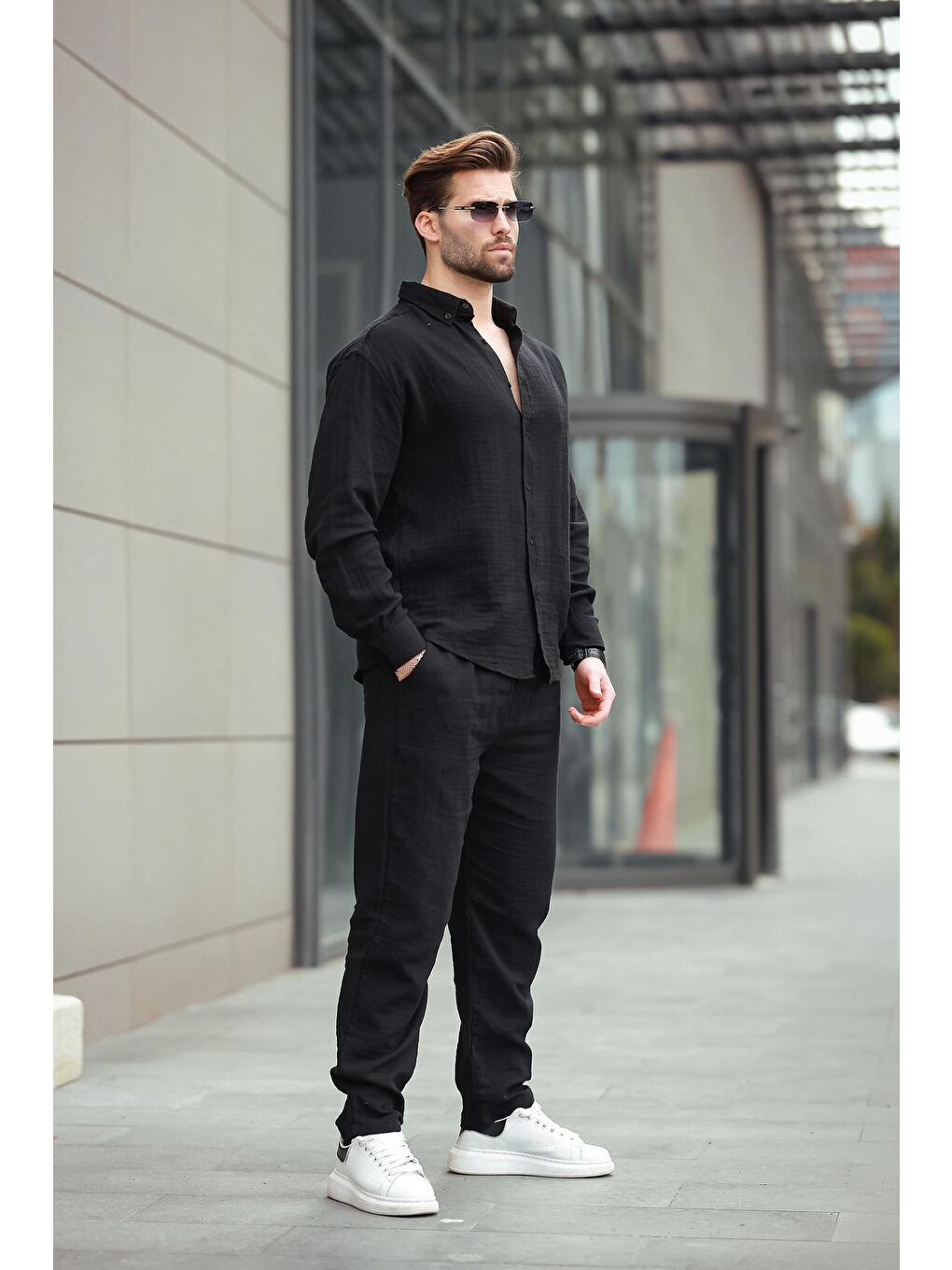 Siyah Gömlek Pantolon Erkek İkili Takım E7322-1