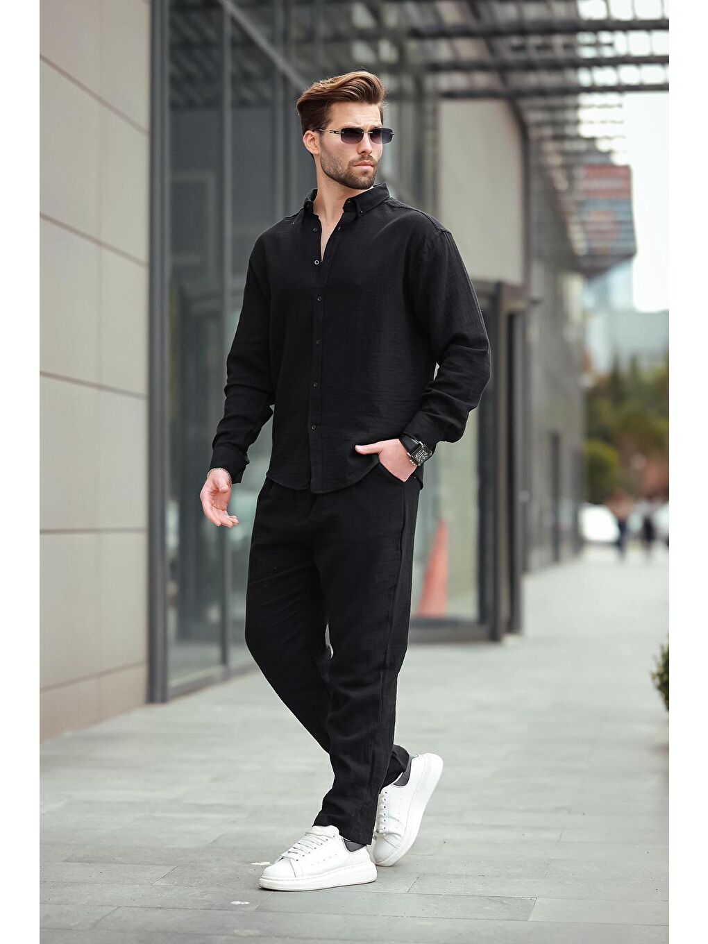 Siyah Gömlek Pantolon Erkek İkili Takım E7322-2