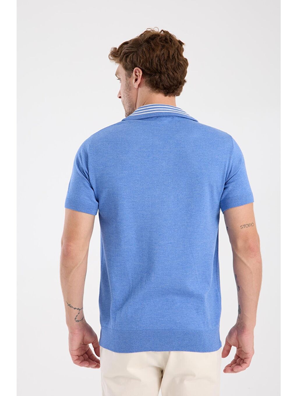 Aclub Foxtrot Örme Kumaş Viskon Karışımlı Slim Fit Mavi Dik Yaka Erkek Düz Polo Shirt-7