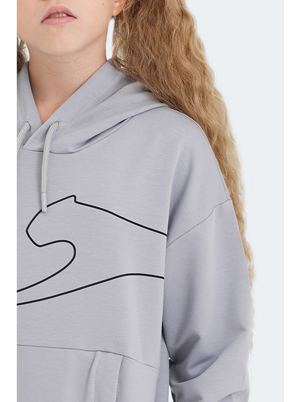 LINK Unisex Çocuk Kapüşonlu Cepli Taş Gri Sweatshırt-2