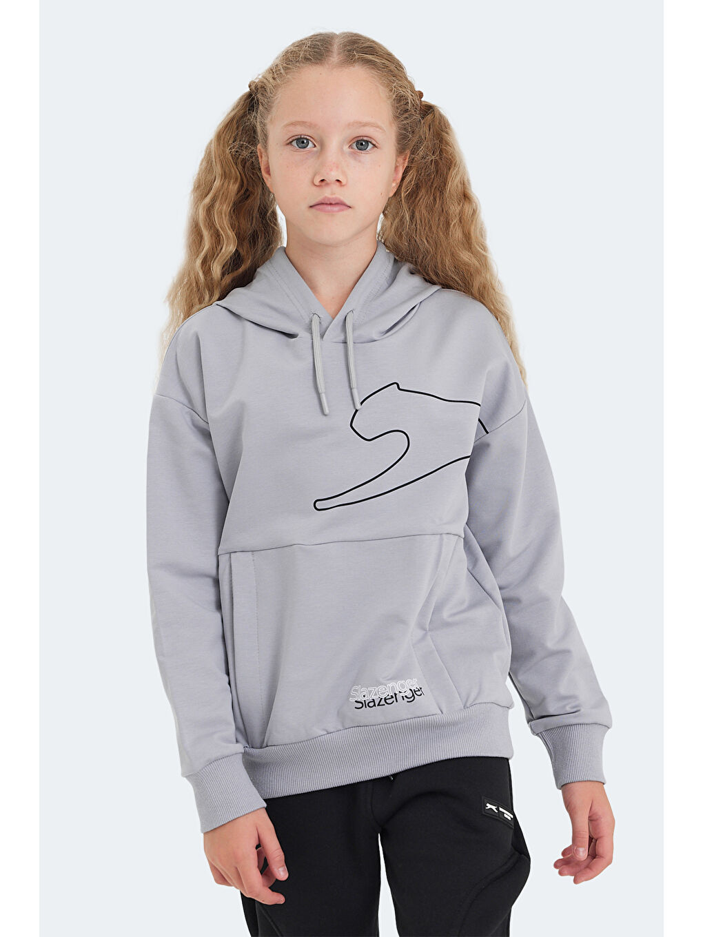 LINK Unisex Çocuk Kapüşonlu Cepli Taş Gri Sweatshırt-3