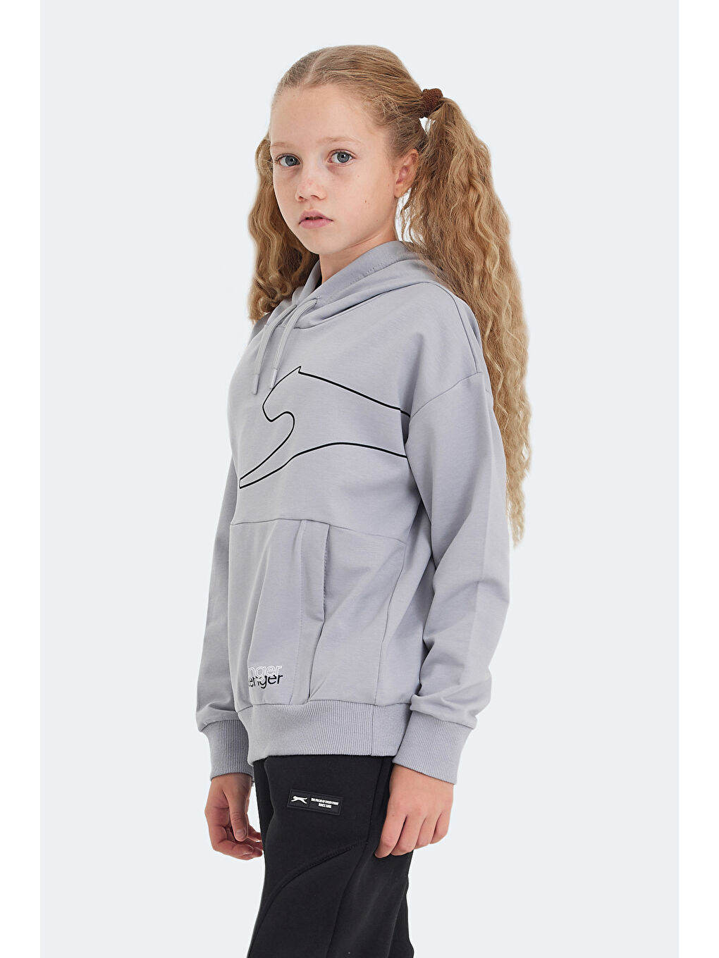 LINK Unisex Çocuk Kapüşonlu Cepli Taş Gri Sweatshırt-4