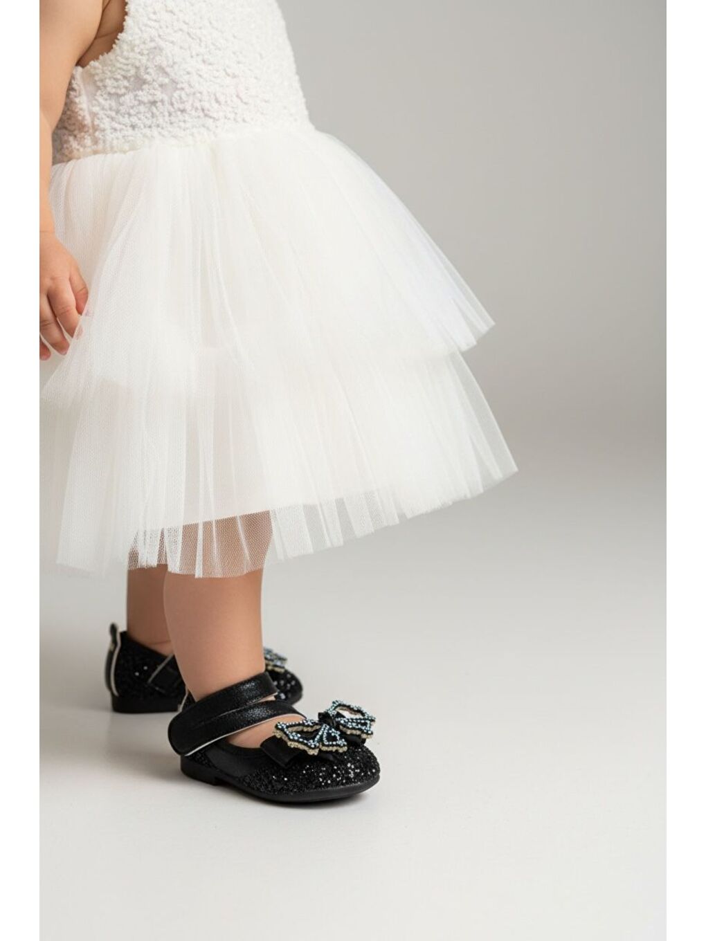 Siyah CIRTLI KIZ  ÇOCUK TAŞLI BABET-1