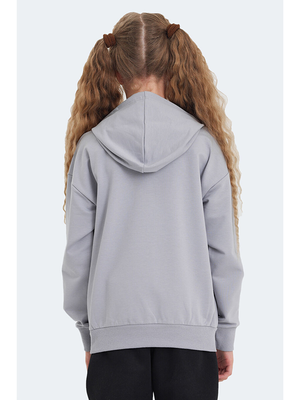 LINK Unisex Çocuk Kapüşonlu Cepli Taş Gri Sweatshırt-5