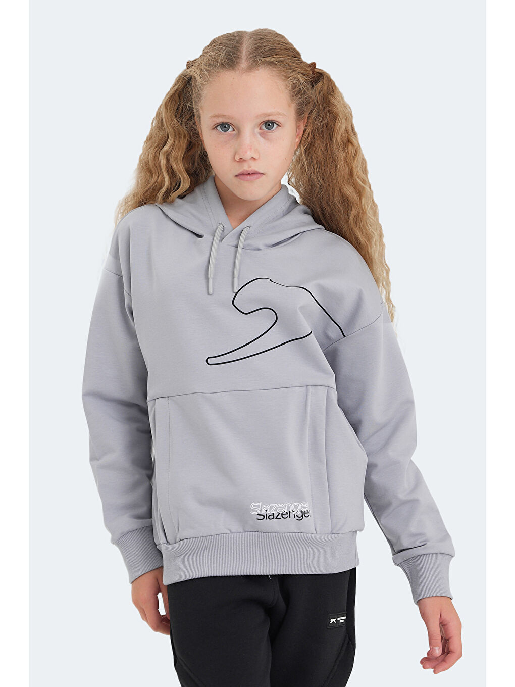 LINK Unisex Çocuk Kapüşonlu Cepli Taş Gri Sweatshırt-6