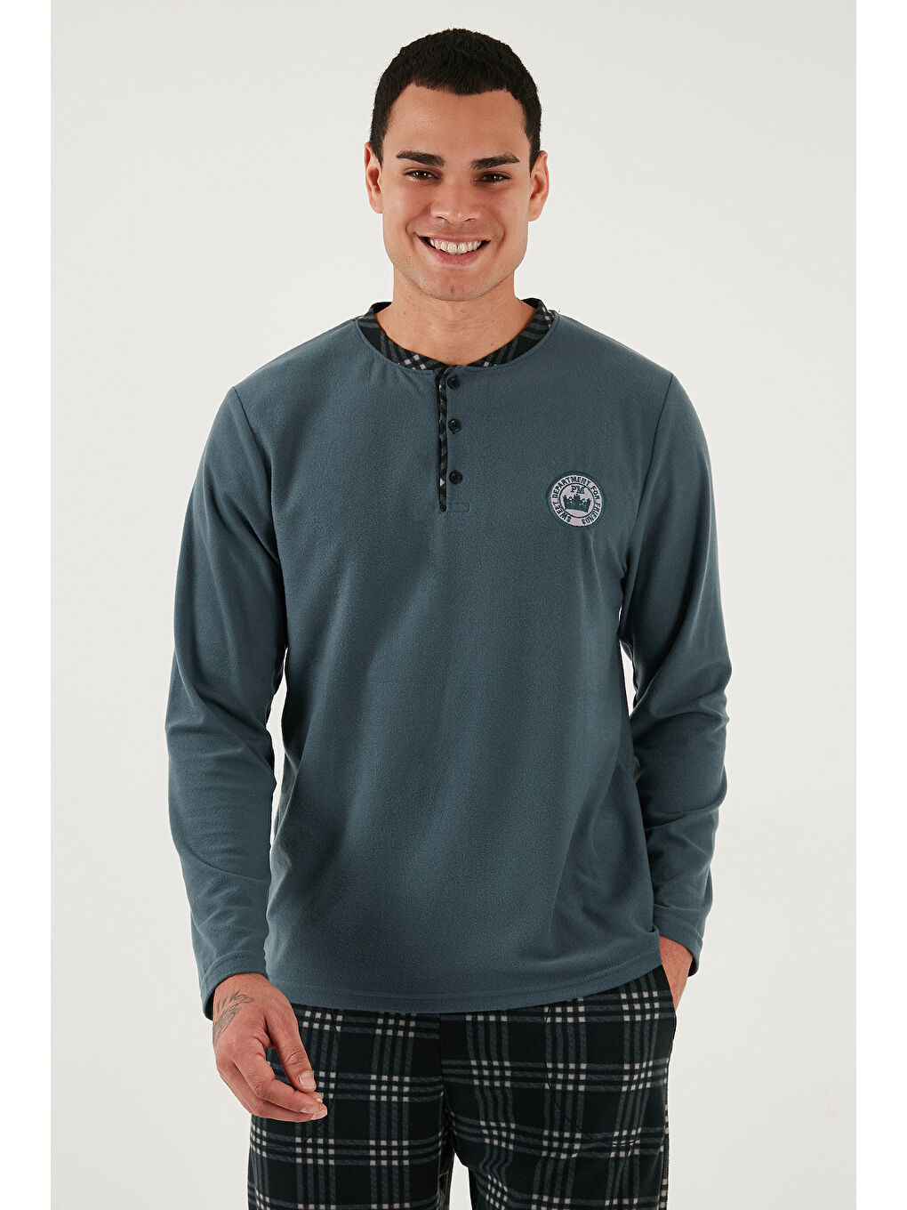 Antrasit Ekoseli Yumuşak Dokulu Regular Fit Uzun Kollu Pijama Takımı 609611030-1