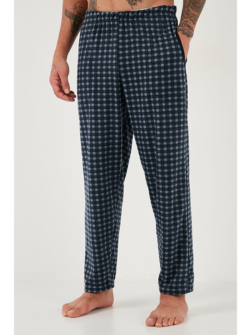 Lacivert Kareli Yumuşak Dokulu Regular Fit Uzun Kollu Pijama Takımı 609611060-2