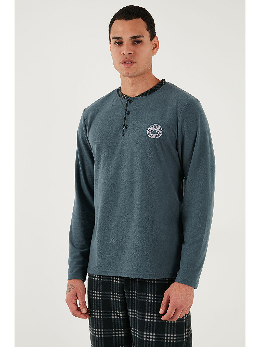 Antrasit Ekoseli Yumuşak Dokulu Regular Fit Uzun Kollu Pijama Takımı 609611030-4