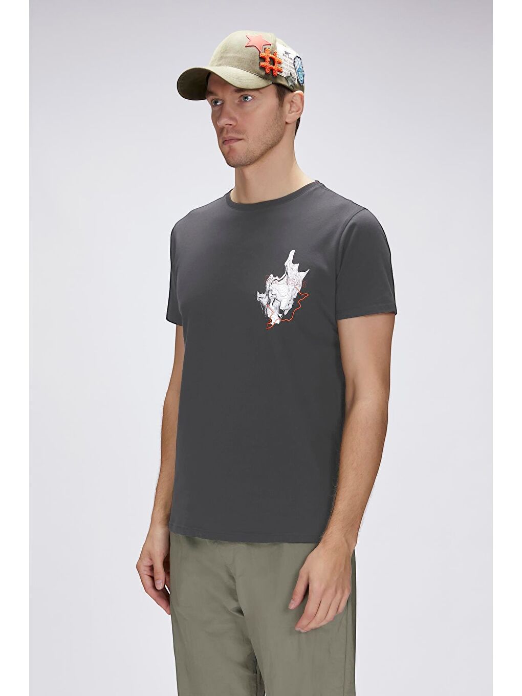 Gri Gerald Antrasit Erkek Baskılı Tişört-2