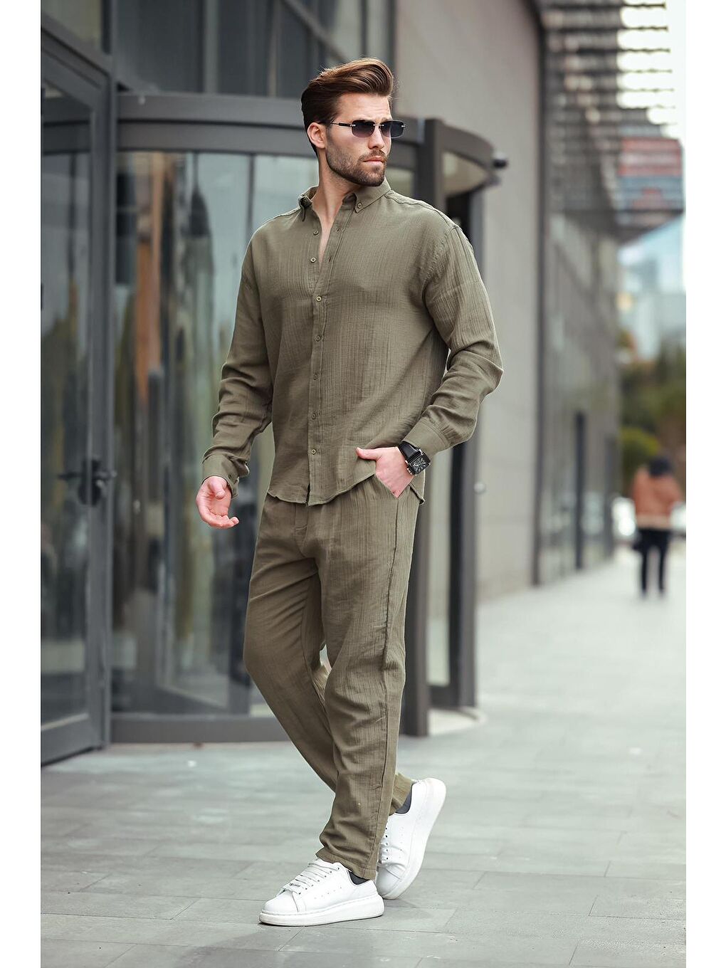Haki Gömlek Pantolon Erkek İkili Takım E7322