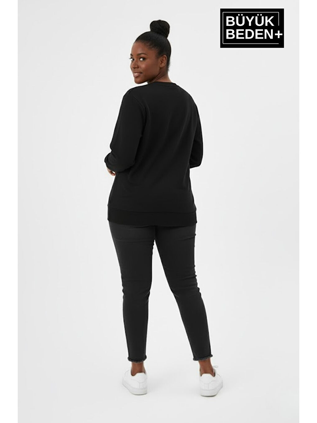 Siyah Kadın Büyük Beden California 1974 Baskılı Bisilet Yaka İnce Sweatshirt SPR26BSWK956-2-1