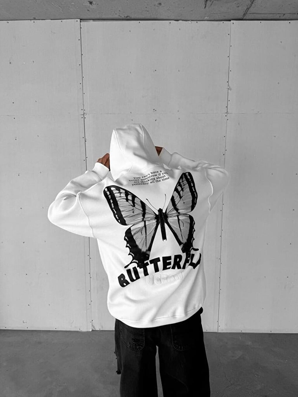 Erkek Oversize Kapüşonlu 2'Li Hoodie Gri-Beyaz-2