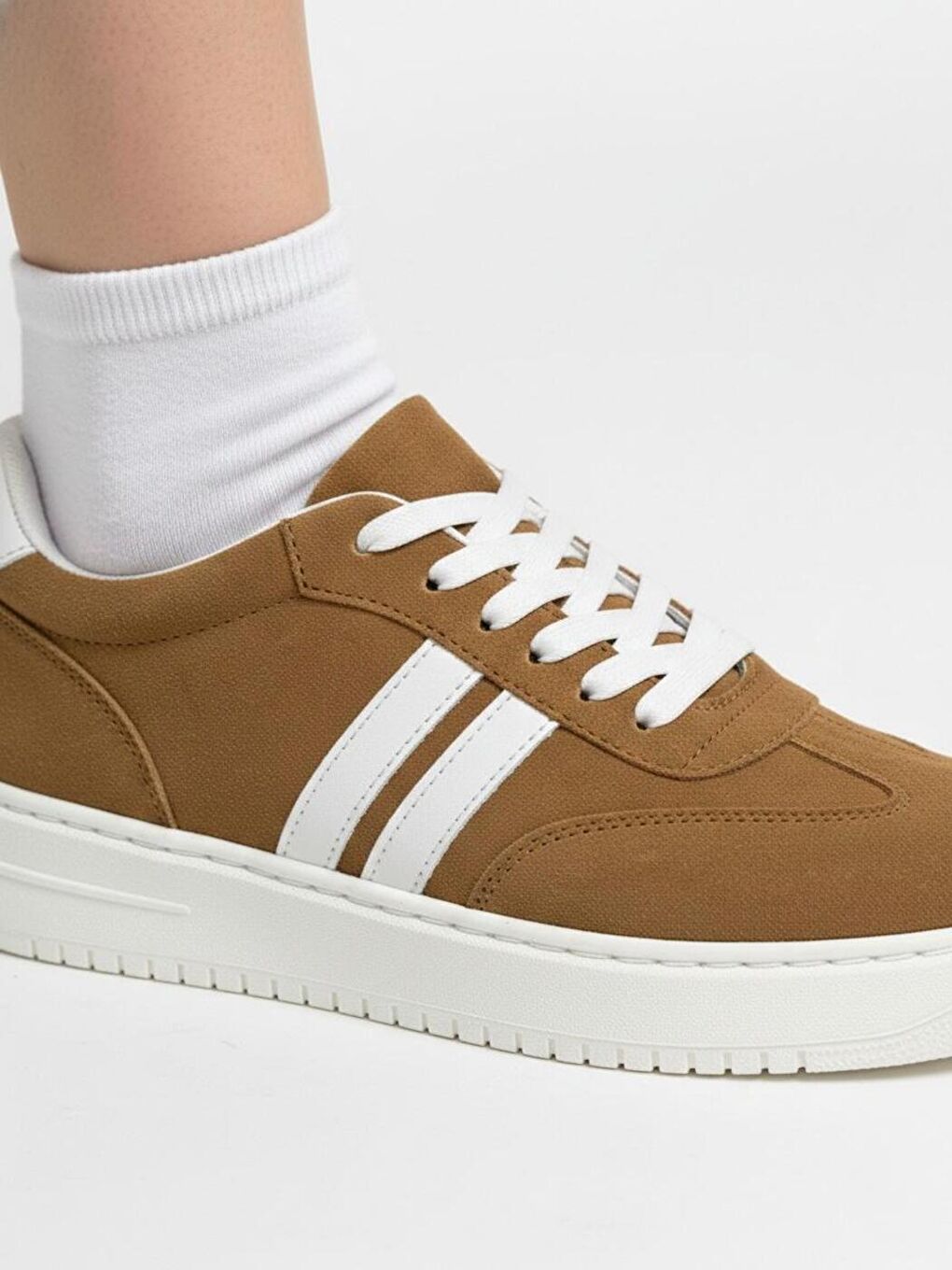 Kahverengi Kadın Mona Taba Süet Bağcıklı Ortopedik Hafif Taban Günlük Sneaker-2