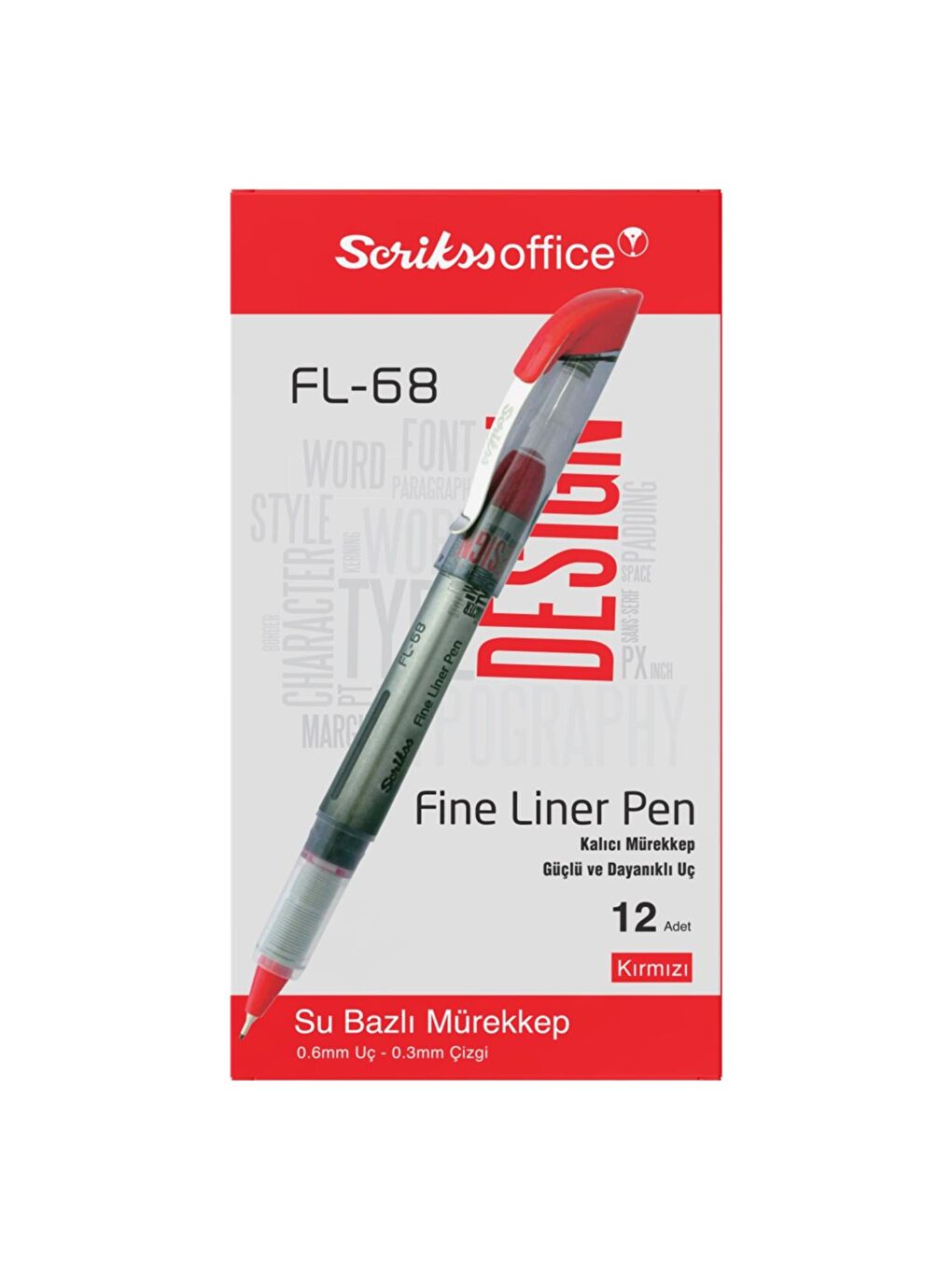 Fineliner Tükenmez Kalem 0.6 Kırmızı (FL-68) 12 Adet