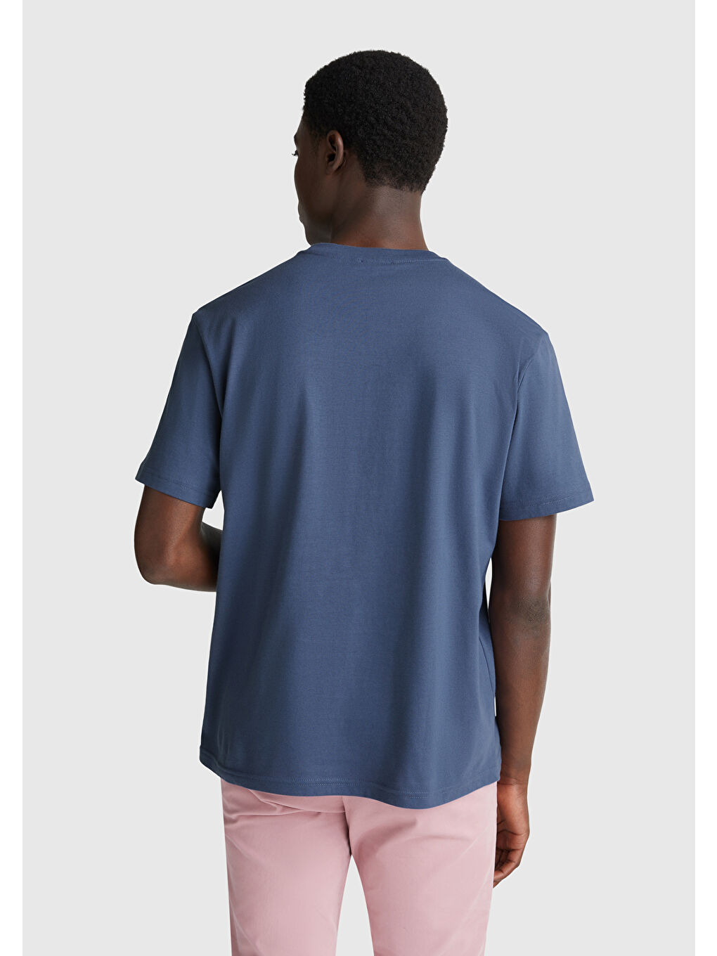 Turkuaz Erkek Havacı Mavi %100 Pamuk Benetton Logolu Bisiklet Yaka T-Shirt-2