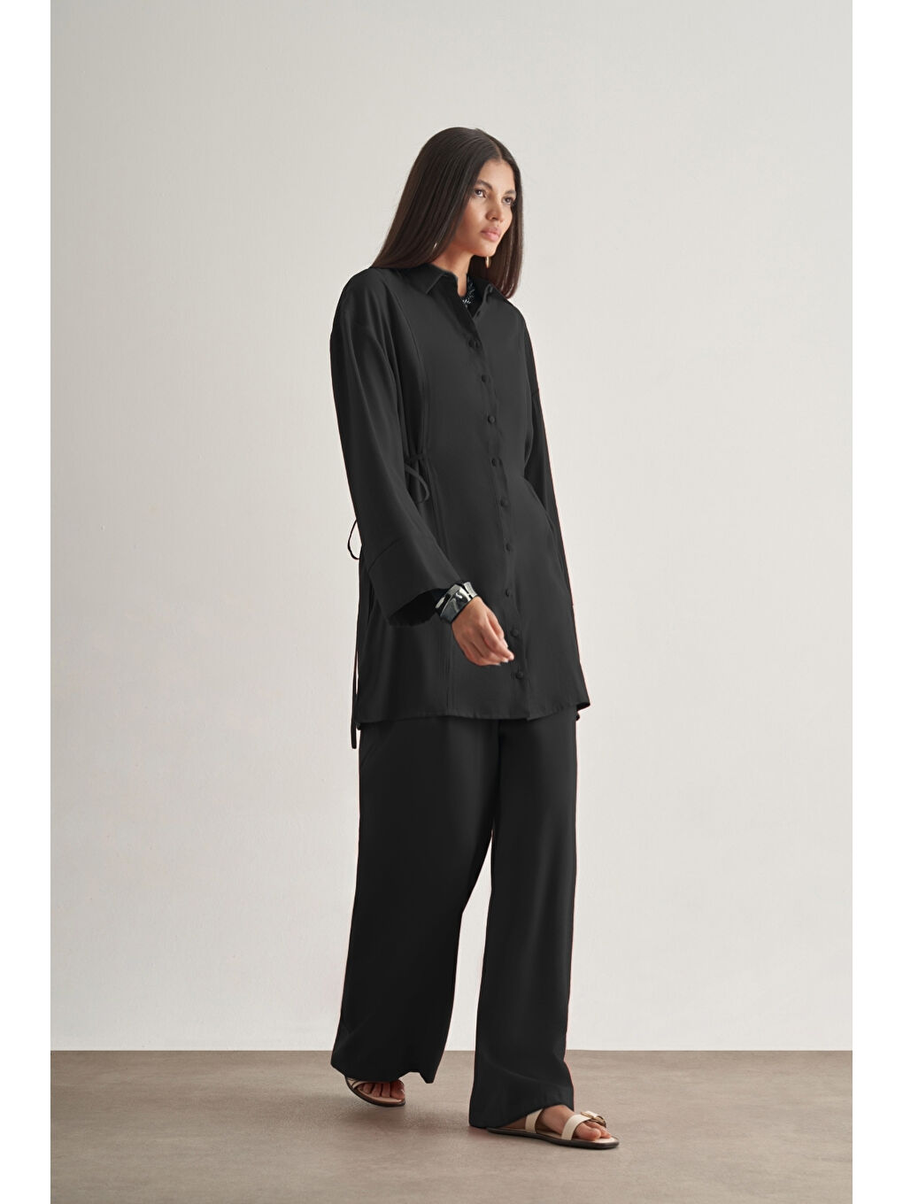 Yandan Bağlı Modal Karışımlı Siyah Tunik-1