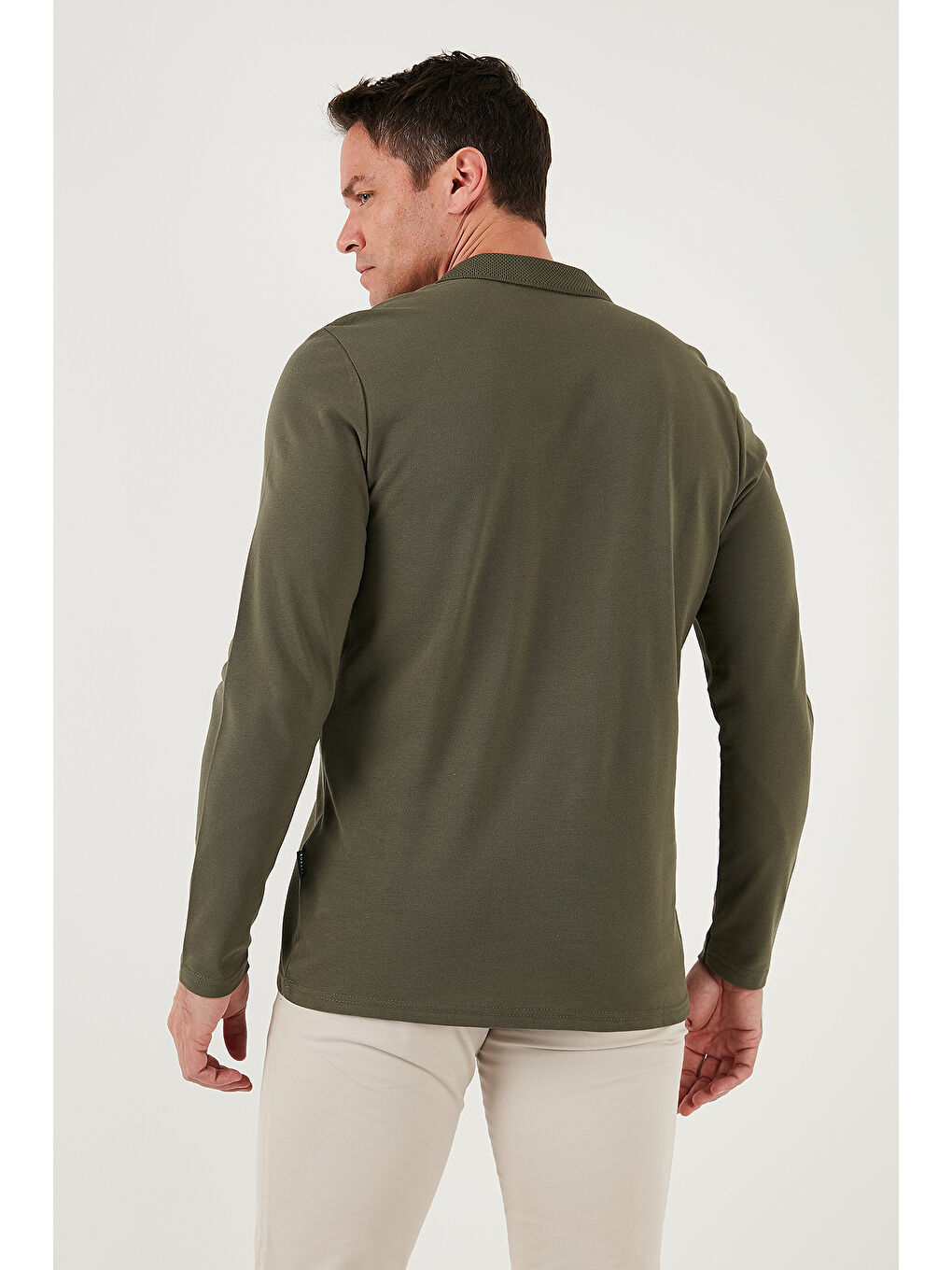 Haki Pamuklu Slim Fit Yarım Fermuarlı Polo Yaka Erkek Sweat 5903010-5