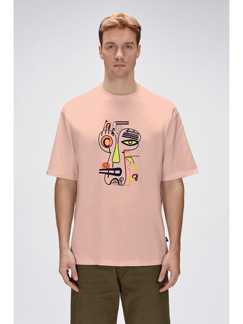 Collis Pembe Erkek Baskılı Tişört-2
