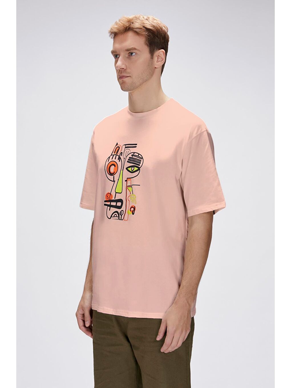 Collis Pembe Erkek Baskılı Tişört-3