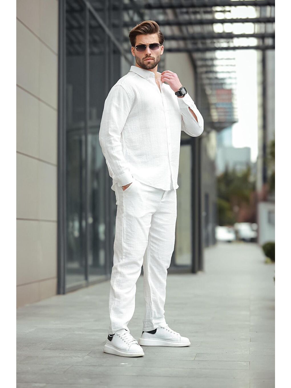 Beyaz Gömlek Pantolon Erkek İkili Takım E7322-1