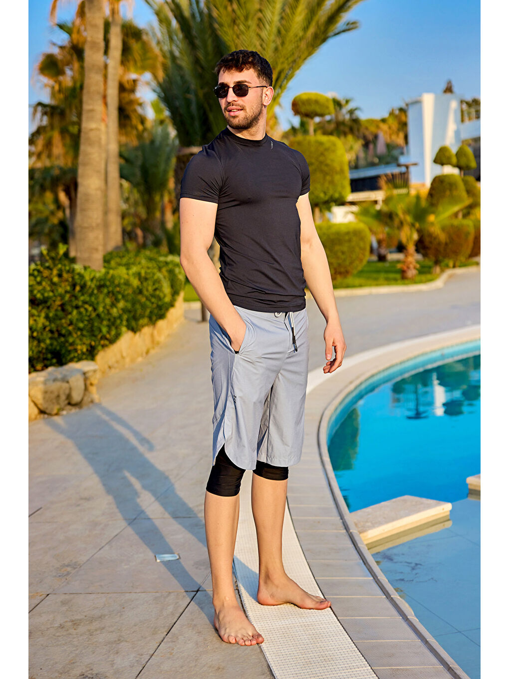 Gri İç Taytlı, Hızlı Kuruyan, UPF50+ Korumalı Erkek Şort S2505-1-1