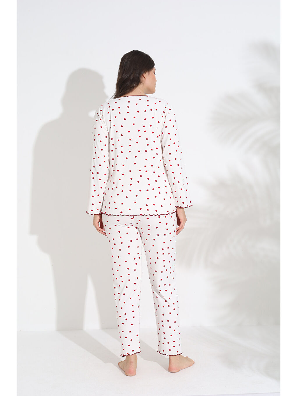 Beyaz Fiyonk Detaylı Soft Kumaş Uzun Kollu Kadın Pijama Takımı 465-4