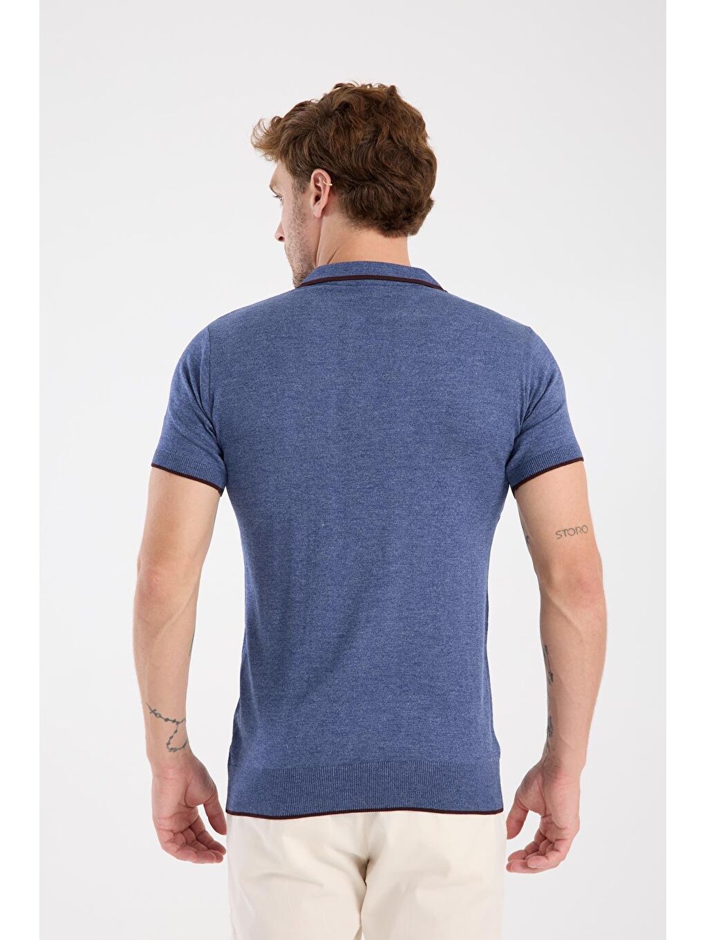 Aclub Delta Örme Kumaş Viskon Karışımlı Slim Fit İndigo Polo Yaka Erkek Düz Polo Shirt-6