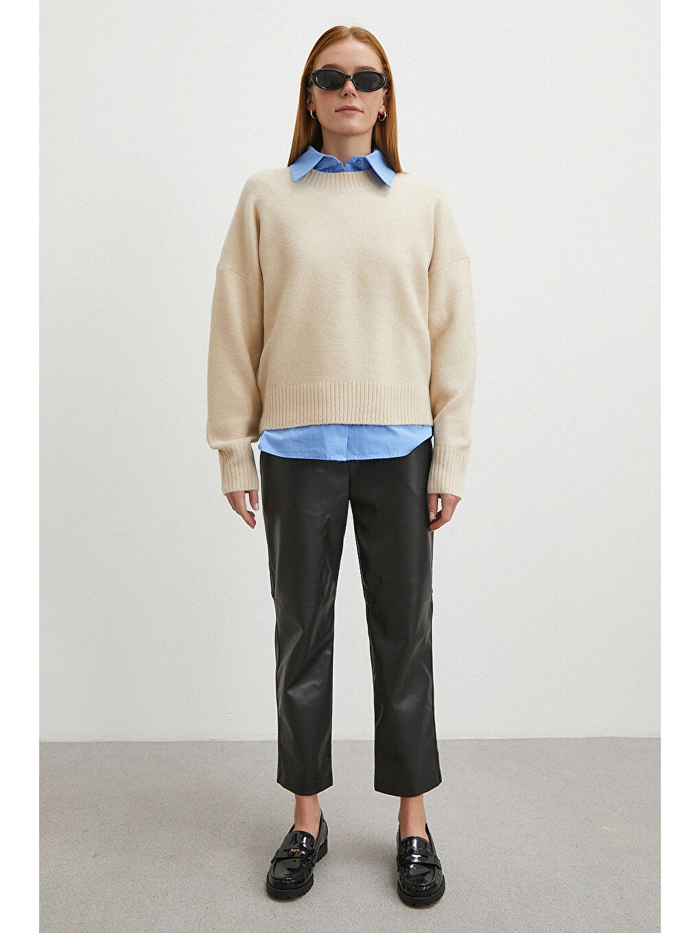 Kemerli Lastikli Deri Pantolon Siyah-2