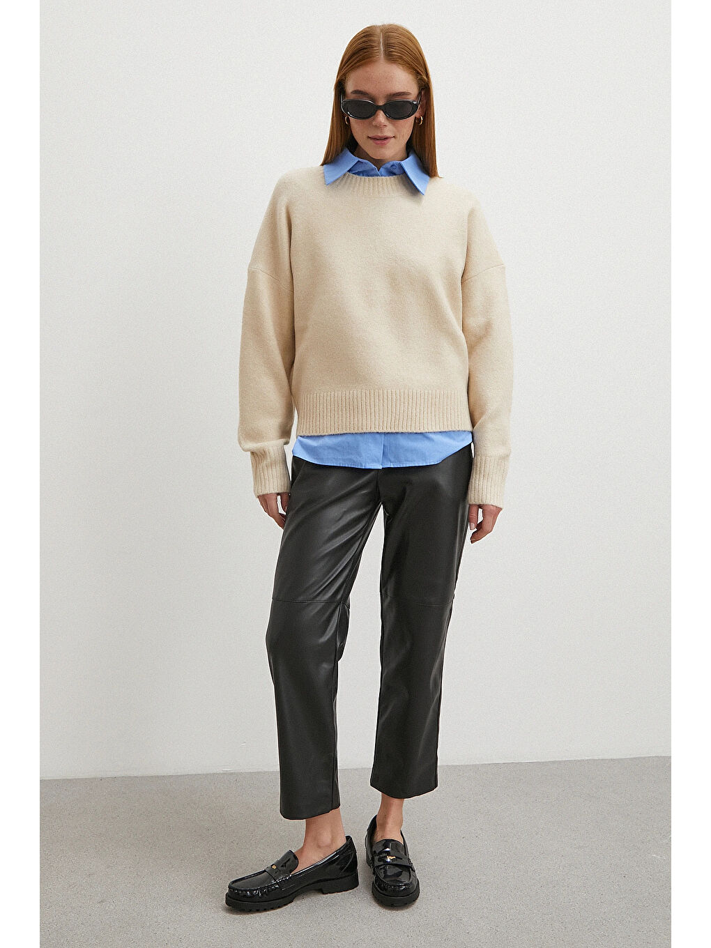 Kemerli Lastikli Deri Pantolon Siyah-3