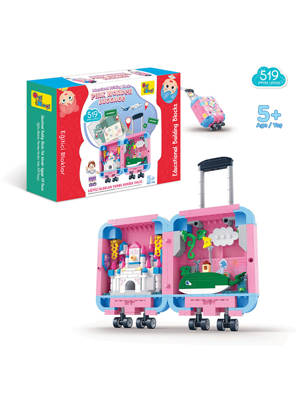 Eğitici Bloklar Pembe Valiz 519 Parça Yapı Seti
