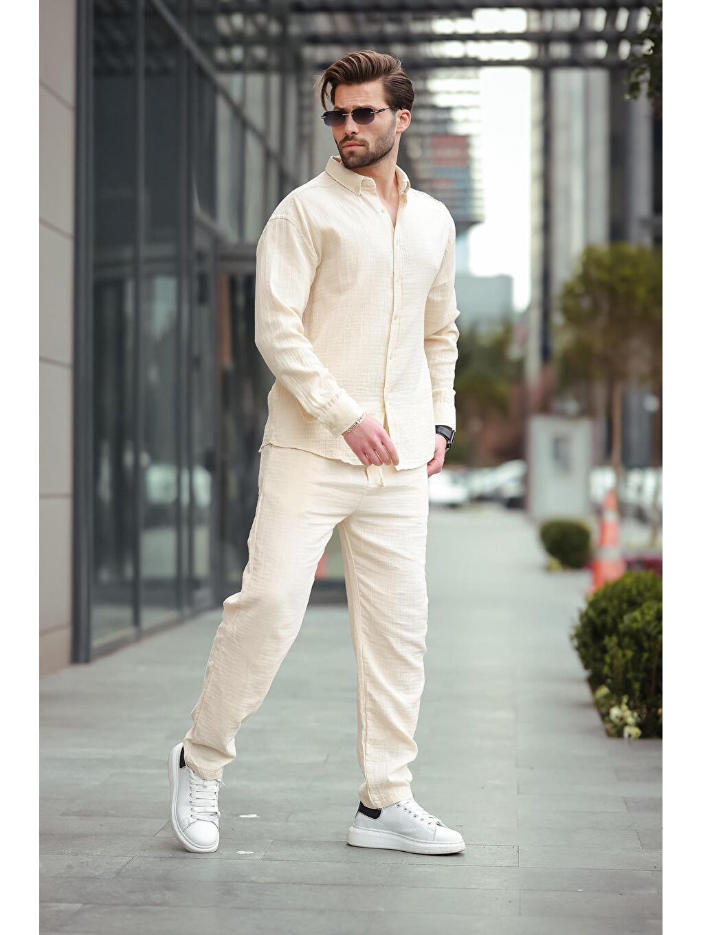 Bej Gömlek Pantolon Erkek İkili Takım E7322-1