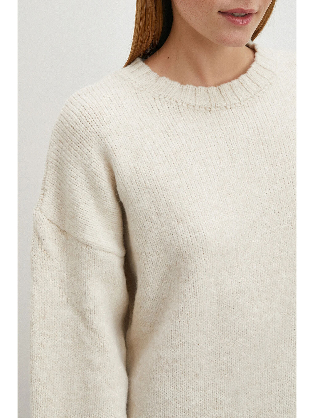 Bisiklet Yaka Fitilli Triko Kazak Ekru-4