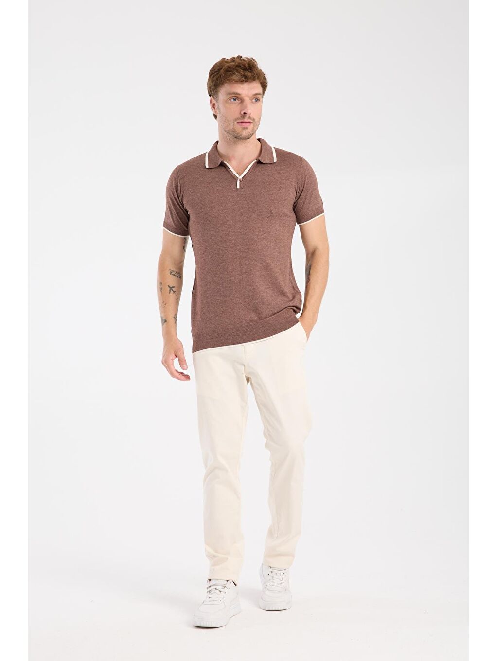 Aclub Delta Örme Kumaş Viskon Karışımlı Slim Fit Kahverengi Polo Yaka Erkek Düz Polo Shirt-1