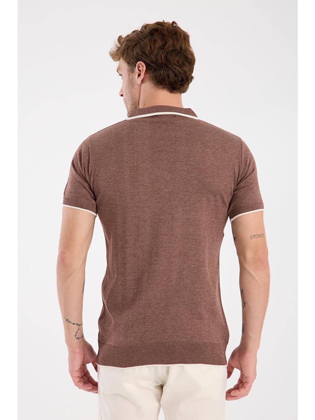 Aclub Delta Örme Kumaş Viskon Karışımlı Slim Fit Kahverengi Polo Yaka Erkek Düz Polo Shirt-7