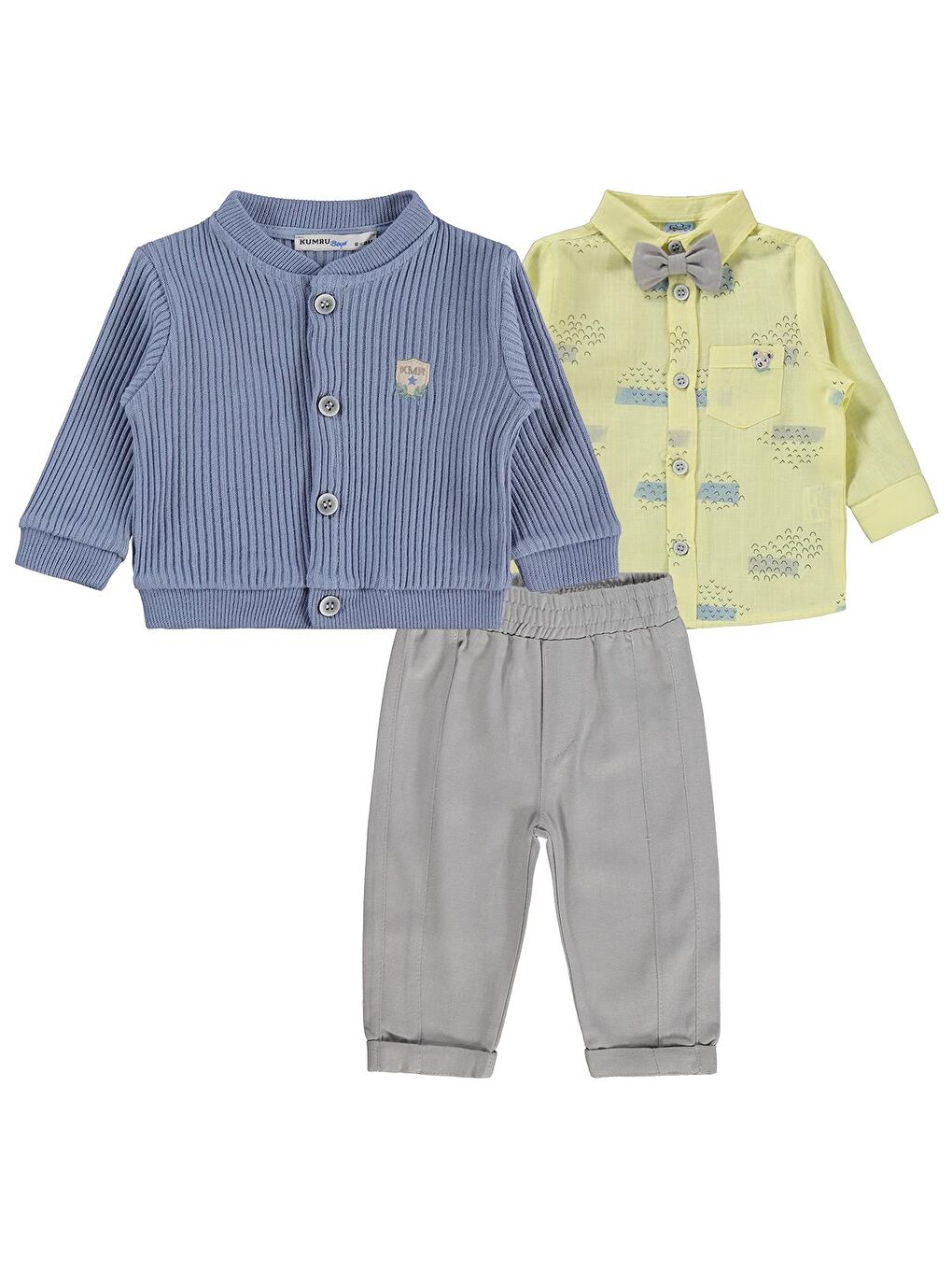 Lüks Tekstil Papyonlu Hırka 3 Lü 6-18 Ay Takım - Sarı