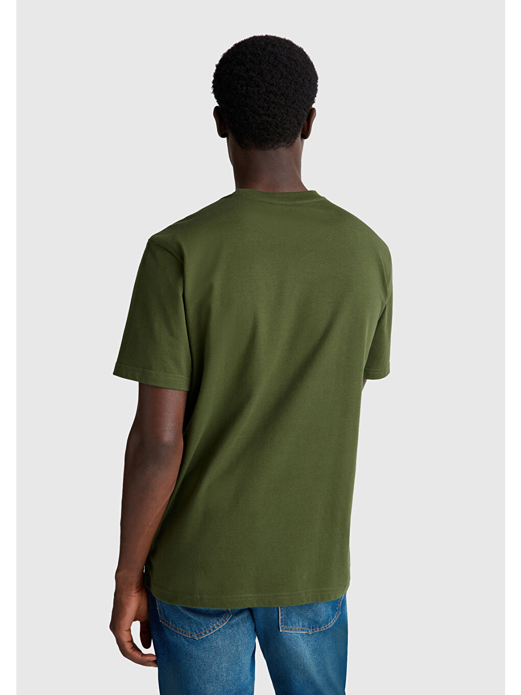 Erkek Koyu Yeşil %100 Pamuk Benetton Logolu Bisiklet Yaka T-Shirt-2