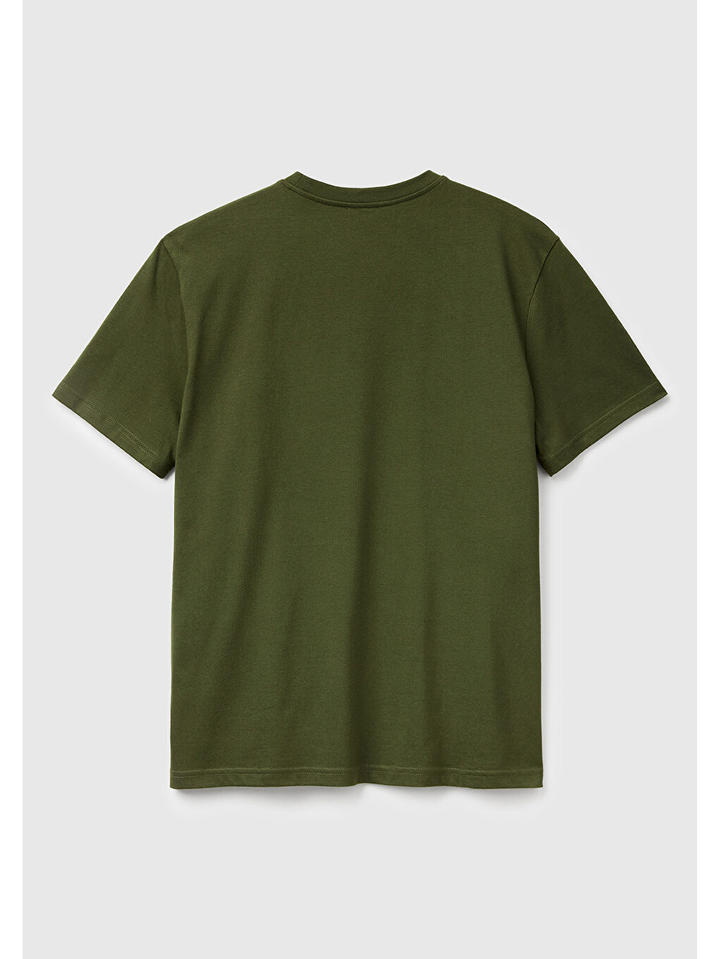 Erkek Koyu Yeşil %100 Pamuk Benetton Logolu Bisiklet Yaka T-Shirt-3