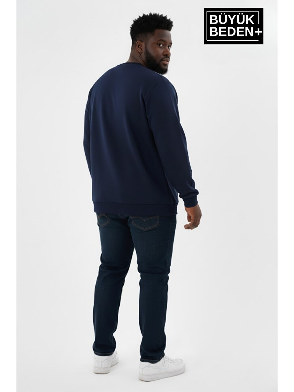 Lacivert Erkek Büyük Beden M Baskılı Bisiklet Yaka ince Sweatshirt SPR26BSW956-13-2