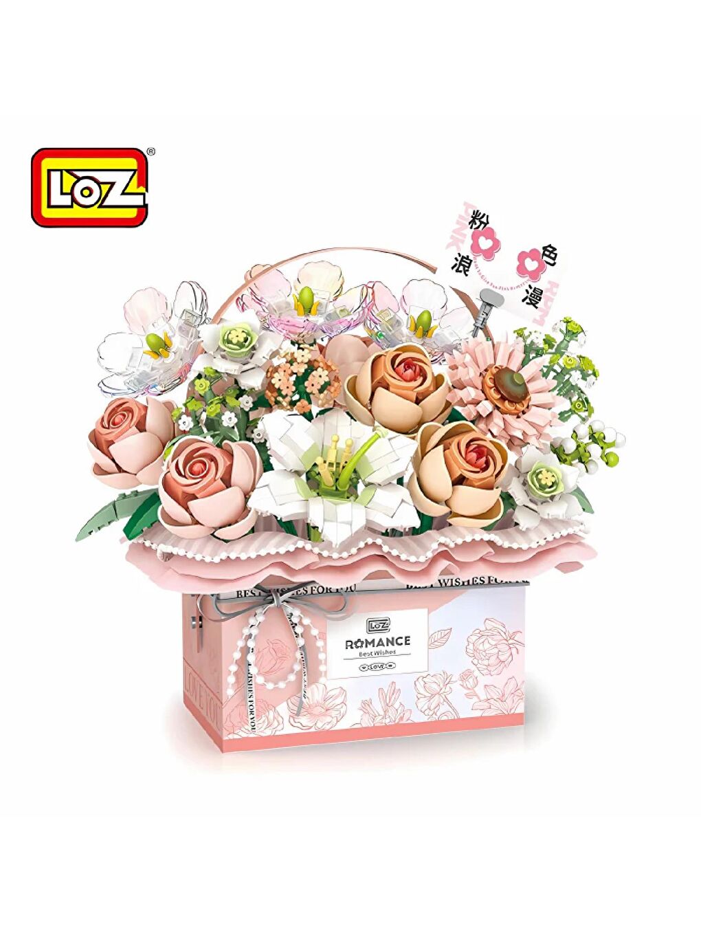 Loz Led Işık Destekli Pembe Gül Buketi Block Lego Yapı Oyuncağı 1212 Parça (LZ1951