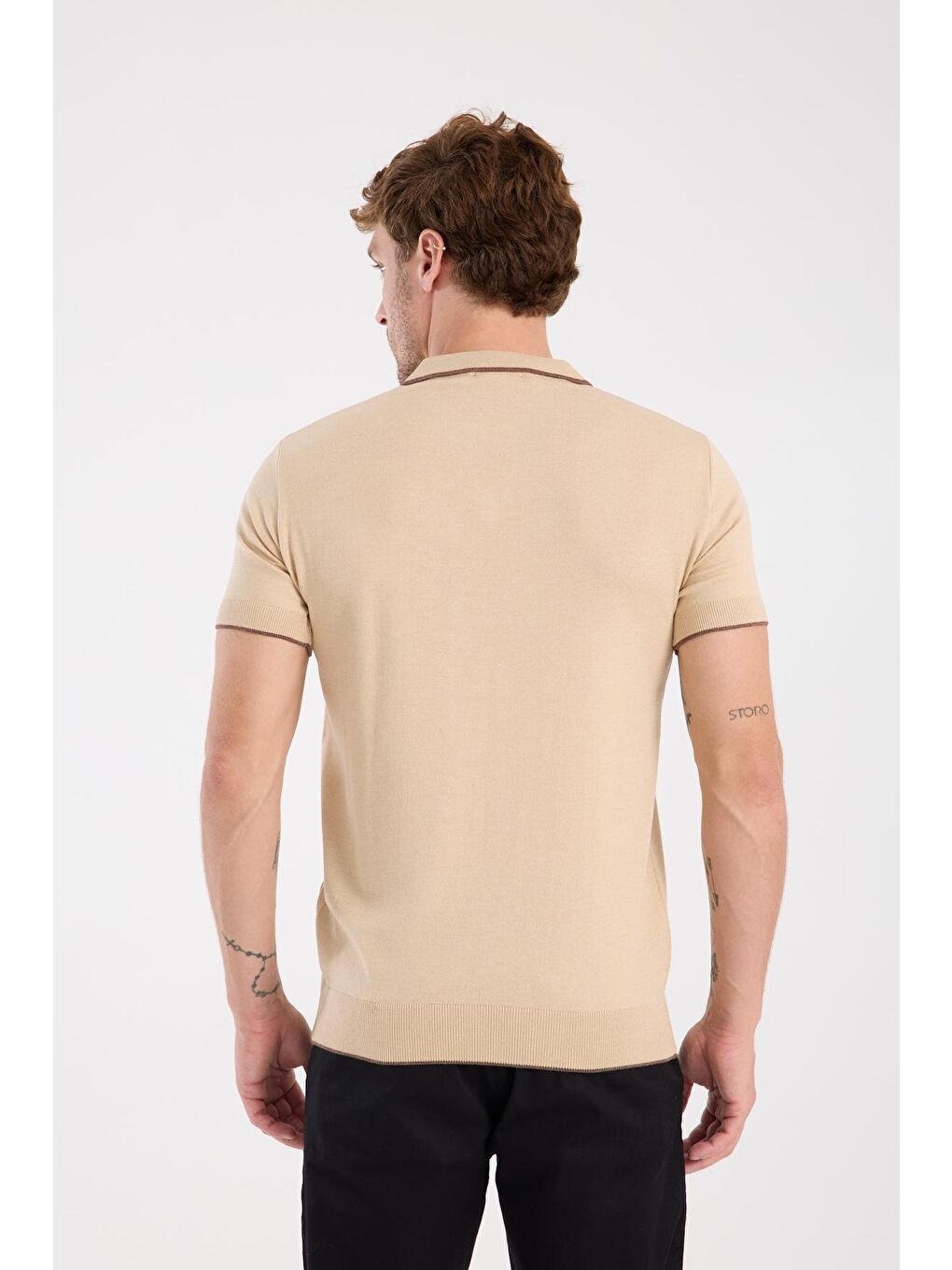 Aclub Delta Örme Kumaş Viskon Karışımlı Slim Fit Koyu Bej Polo Yaka Erkek Düz Polo Shirt-6