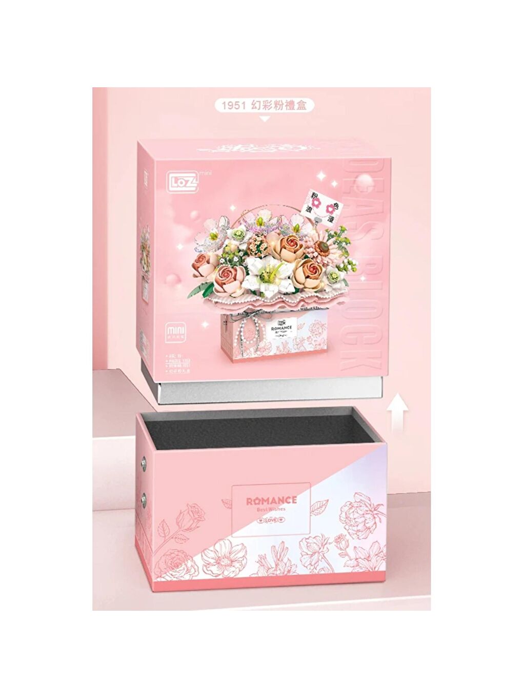 Loz Led Işık Destekli Pembe Gül Buketi Block Lego Yapı Oyuncağı 1212 Parça (LZ1951-3