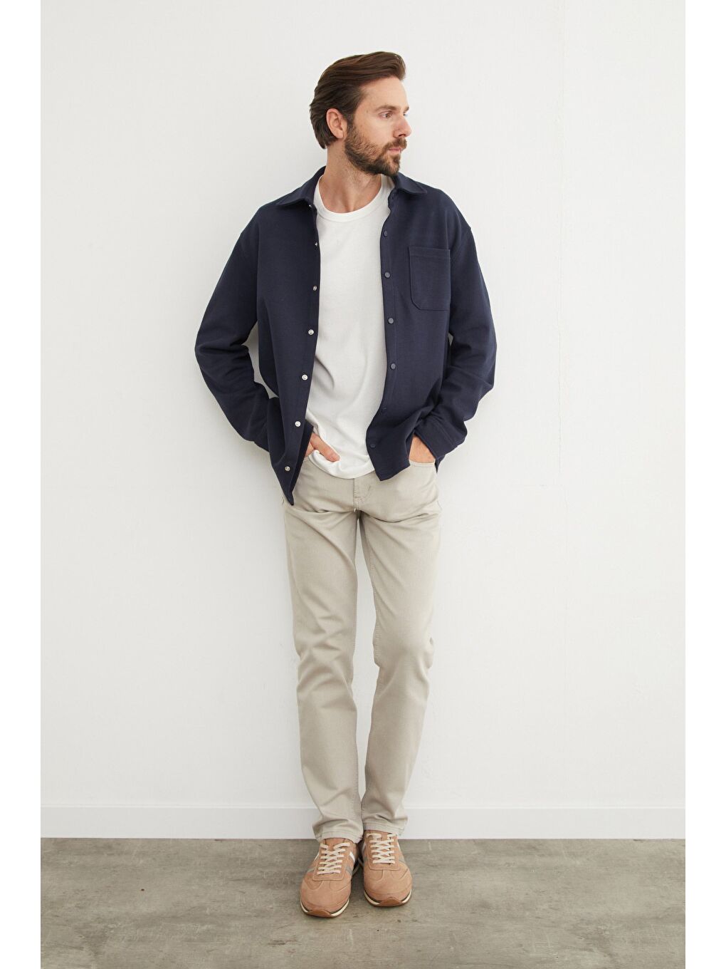 Lacivert Çıt Çıtlı Tek Cepli Gömlek-3