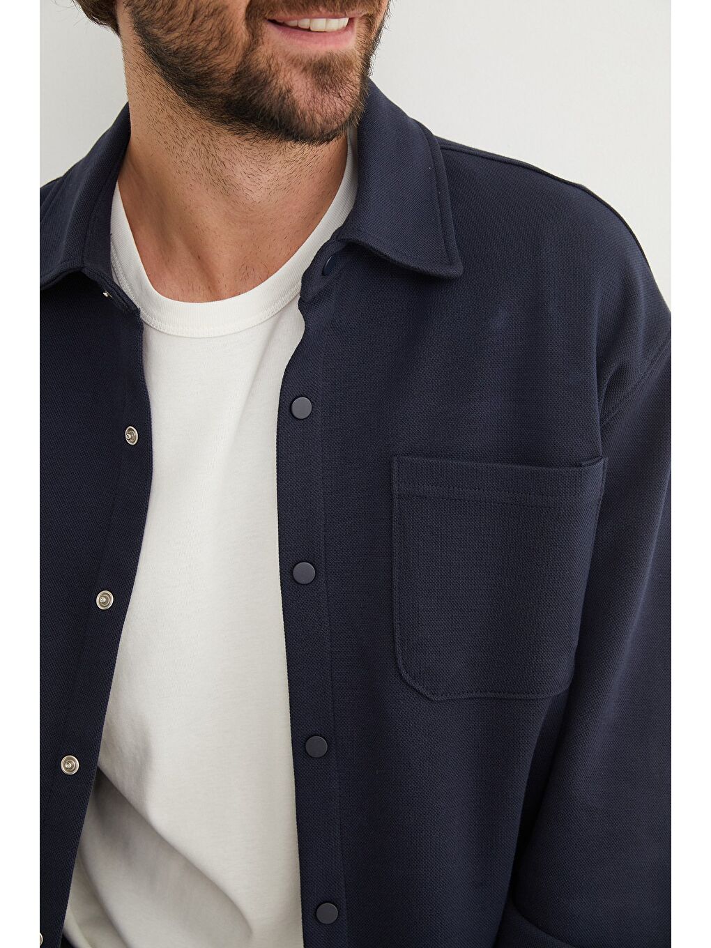 Lacivert Çıt Çıtlı Tek Cepli Gömlek-4