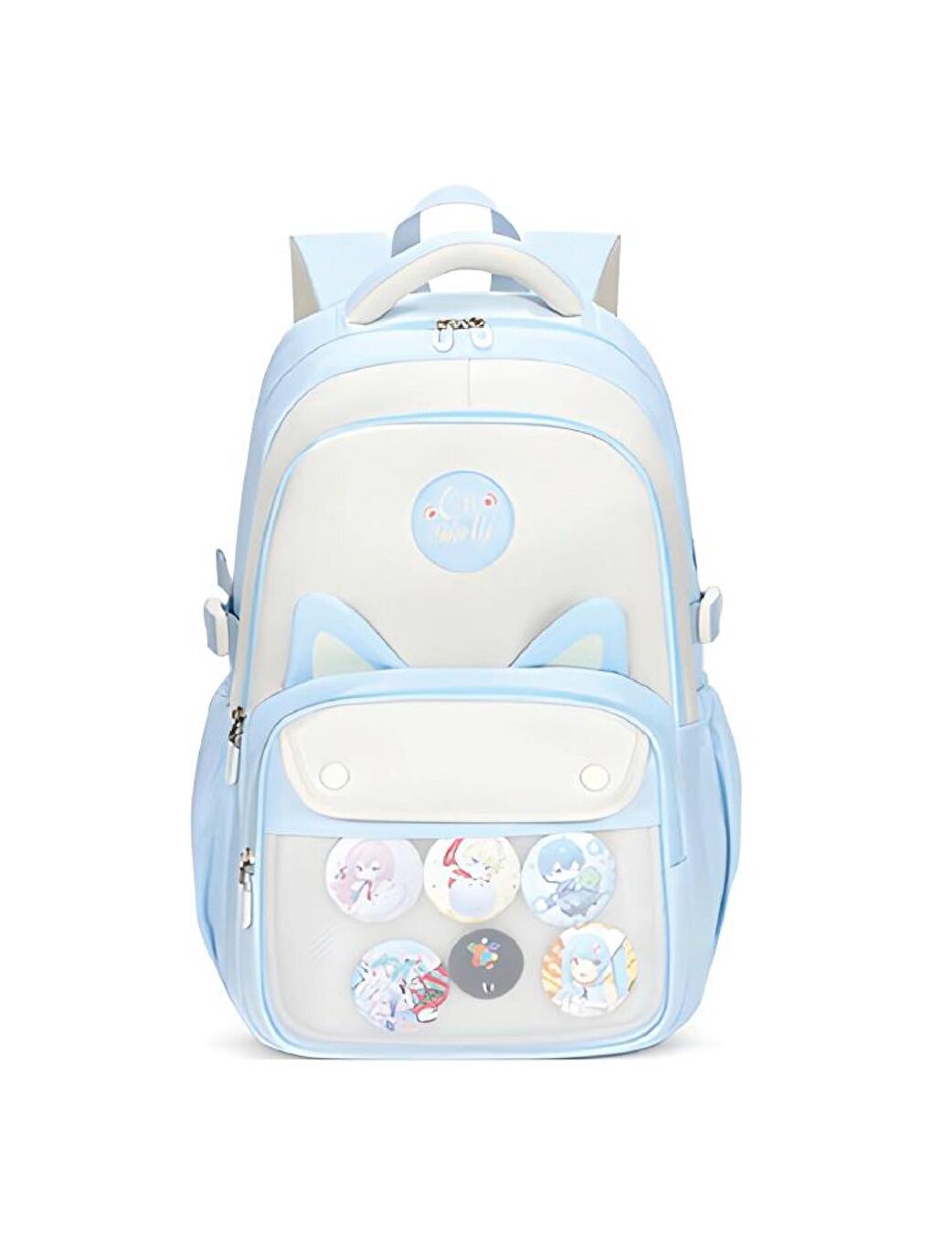 3 Bölmeli Uniqe Cats Kolej Okul Sırt Çantası Açık Mavi (MU-1803)