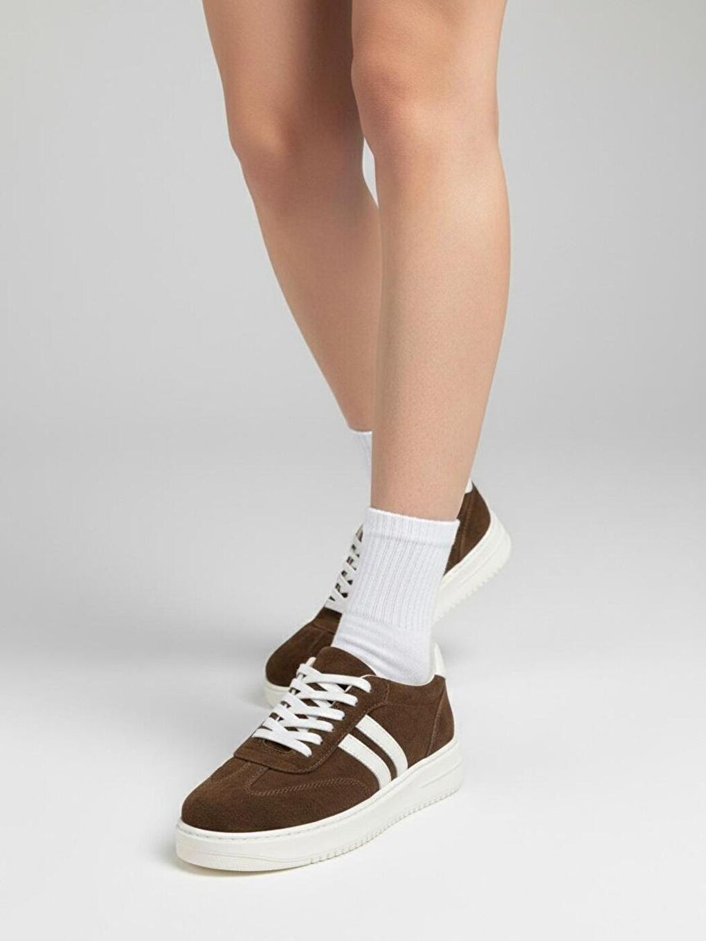 Kahverengi Kadın Mona Kahve Süet Bağcıklı Ortopedik Hafif Taban Günlük Sneaker